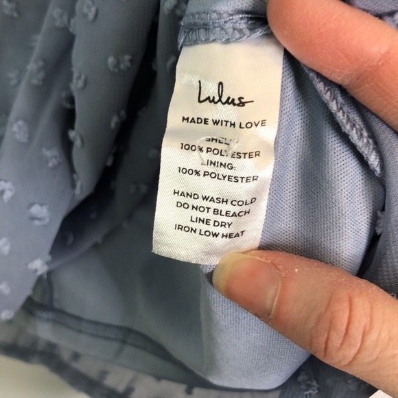 Lulus Much Love Light Blue Swiss Dot Long Sleeve Tie-Front Mini Dress Size M - Picture 9 of 9